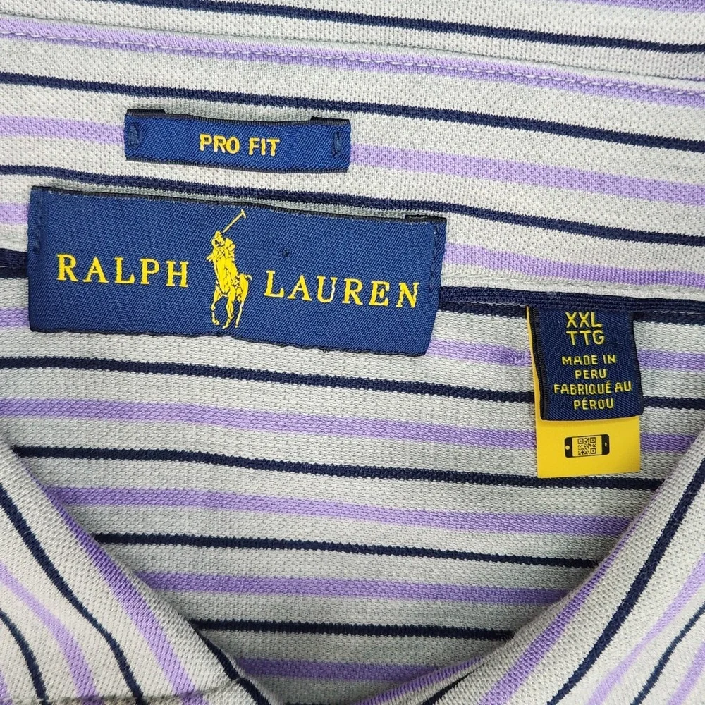 Ralph Lauren Polo Mens 2XL Purple Gray Striped Pro Fit Performance Wicking NEW